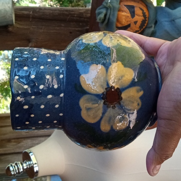 Elchinger Et Cie blue floral and dotted ceramic milk jug pitcher - Picture 5 of 13